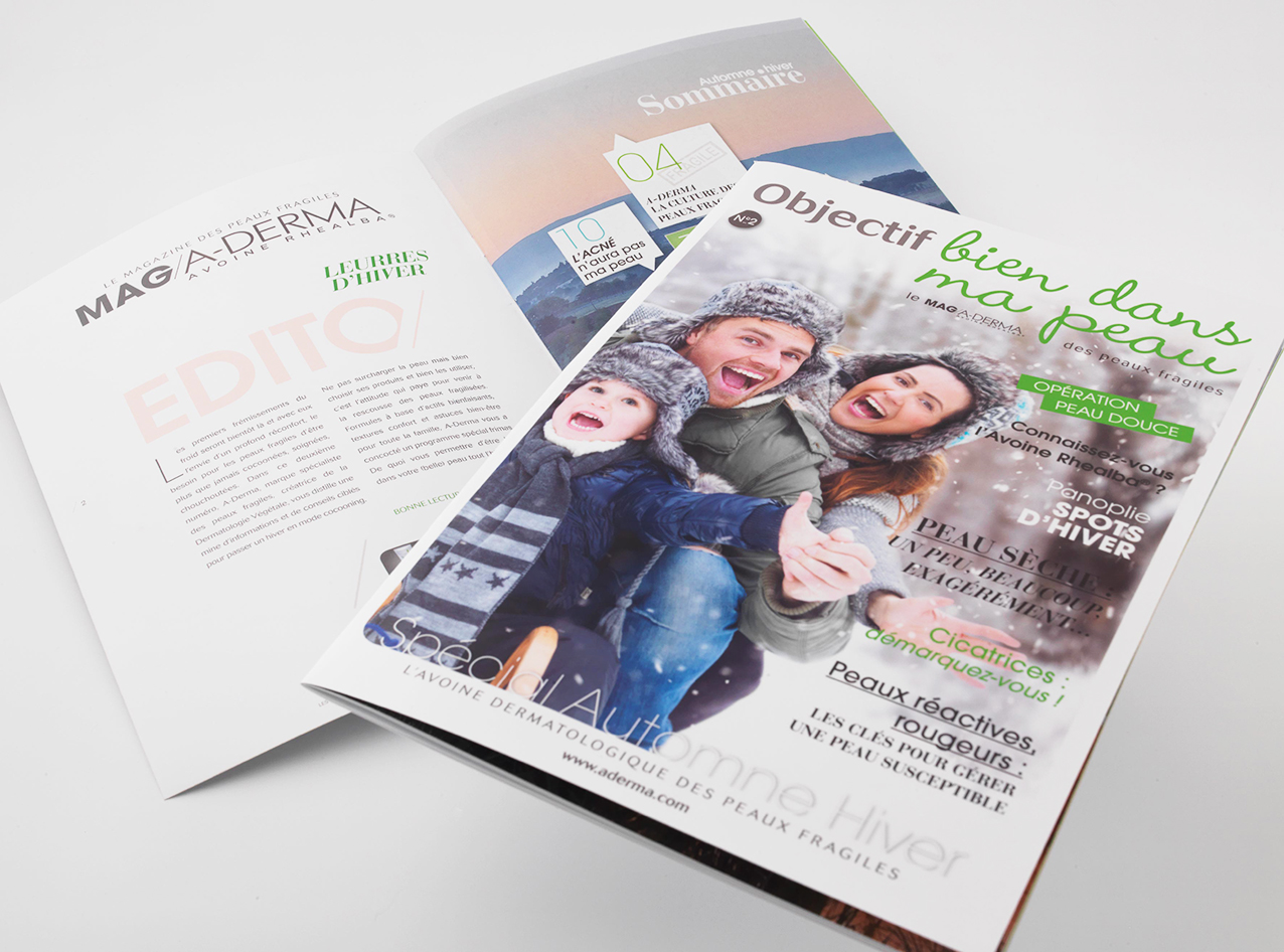 Magazine A-DERMA, conception Blanc Marine